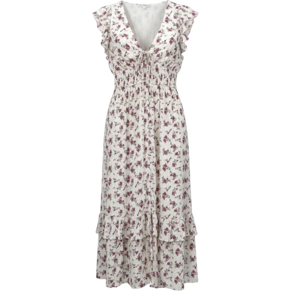 Dress Plus 1X Rose Midi Cream Ruffle Smocked Cottage Boho Babydoll‎ Milkmaid Red